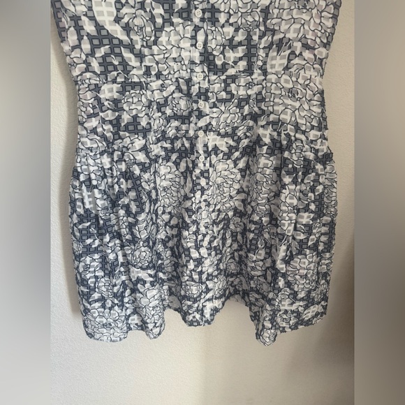 Betsey Johnson Blue & White Floral Grid Burnout Fit Flare Dress - Picture 4 of 10